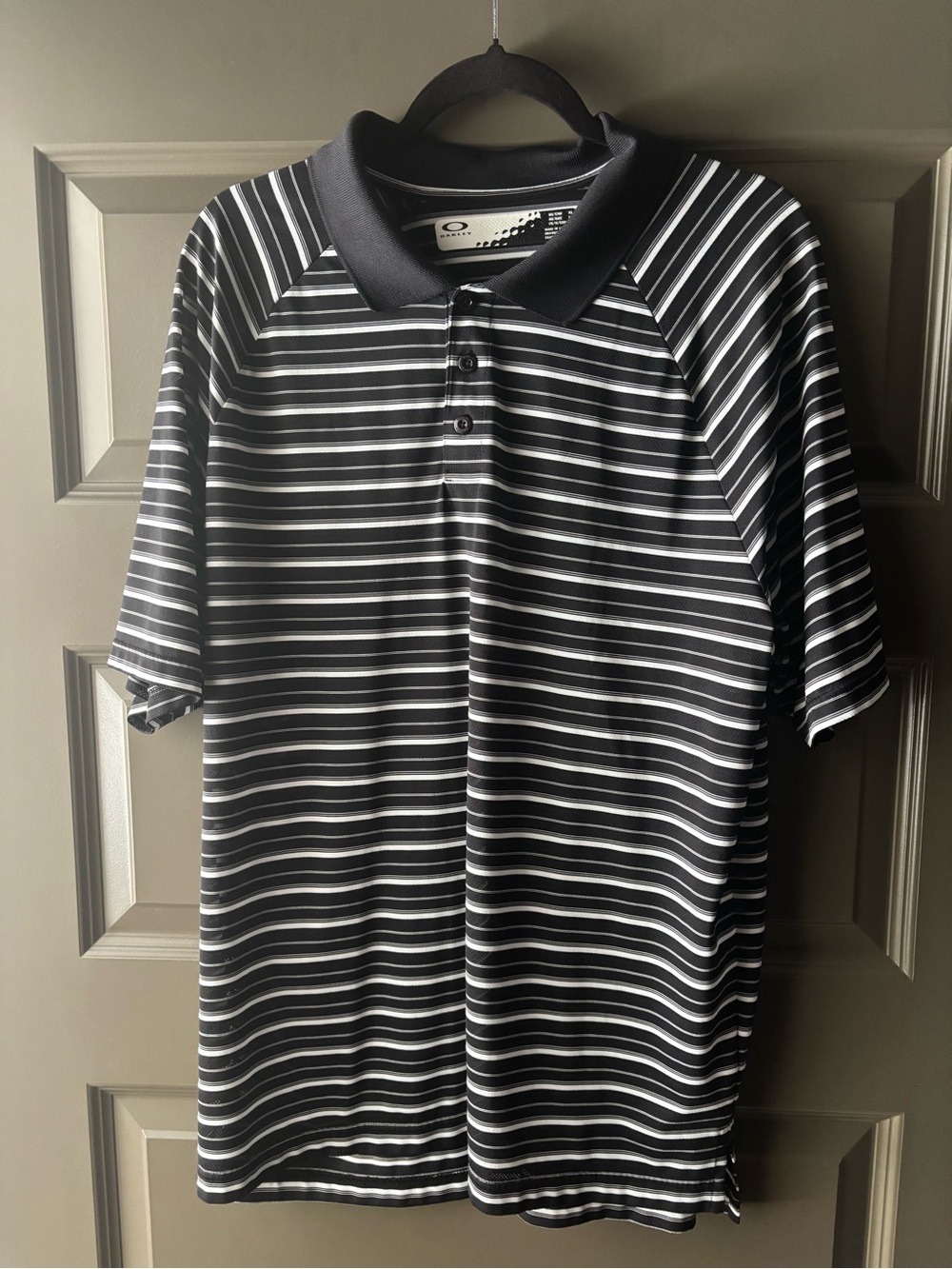 Oakley Black & White Horizontal Stripe Polo